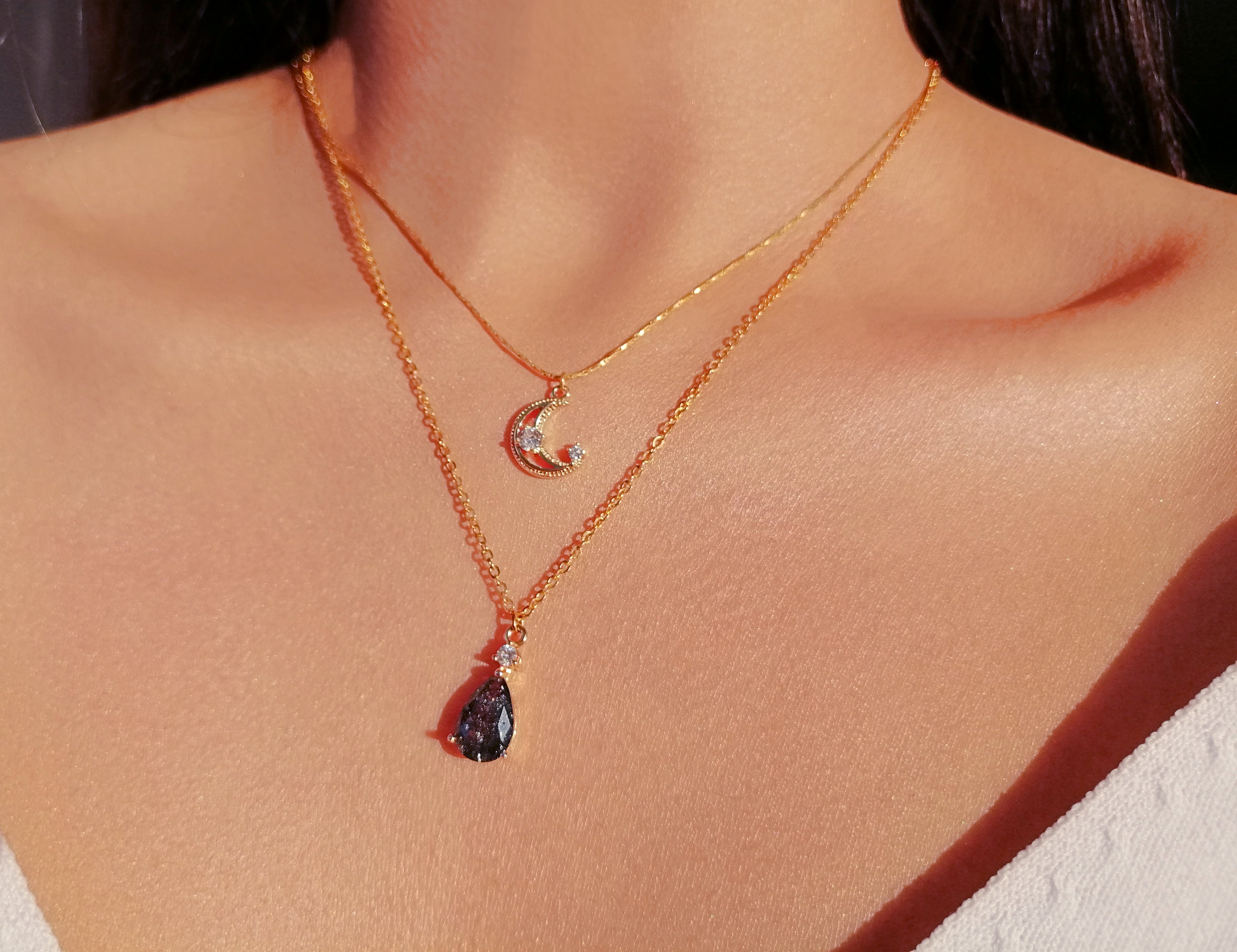 Collier Superposé Lune Plaqué Or 18K